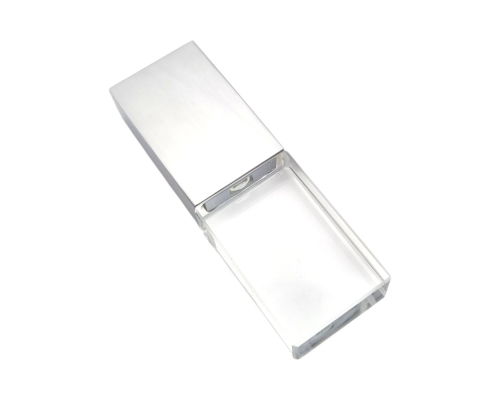 Флешка Стеклянная Кристалл "Crystal Glass Metal" W14 серебряный матовый, гравировка 3D