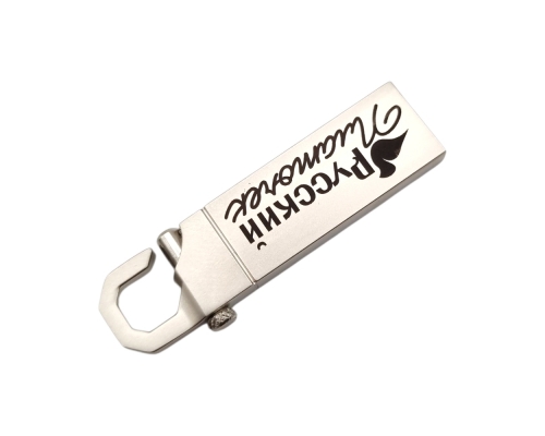 Флешка Металлическая Карабин "Carbine" R39 серебристый, гравировка с чернением 1+1