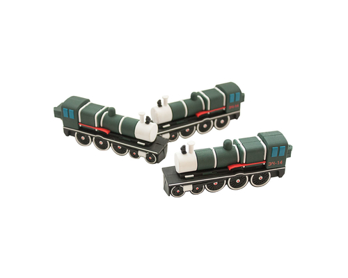 Флешка Резиновая Ретро Поезд "Retro Train" Q84 зелёный, уф-печать 1+1