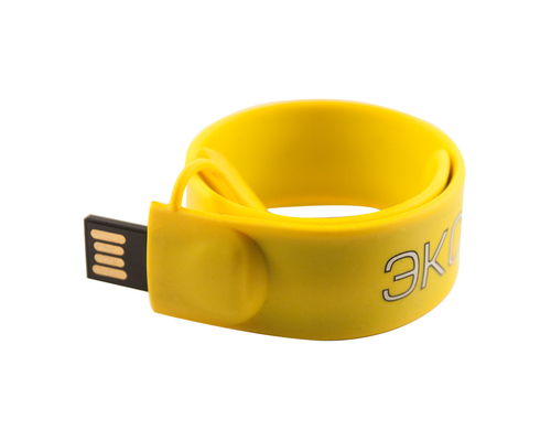Флешка Силиконовая Браслет Слап "Bracelet Slap" V169 жёлтый, шелкография 1+0