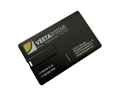 Флешка Пластиковая Визитка "Visit Card" S78 чёрный, уф-печать 2+2