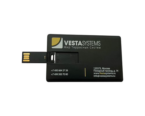 Флешка Пластиковая Визитка "Visit Card" S78 чёрный, уф-печать 2+2