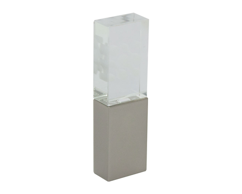 Флешка Стеклянная Кристалл "Crystal Glass Metal" W14, серебряный матовый, гравировка 3D