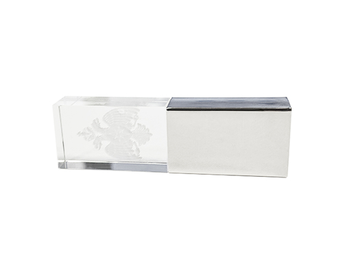 Флешка Стеклянная Кристалл "Crystal Glass Metal" W14, серебряный, гравировка 3D