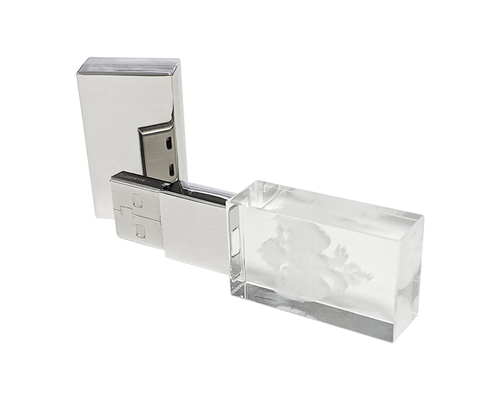 Флешка Стеклянная Кристалл "Crystal Glass Metal" W14, серебряный, гравировка 3D