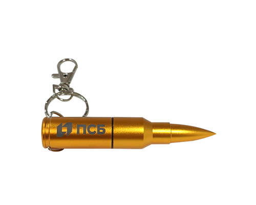 Флешка Металлическая Пуля "Bullet" R55 золотой, гравировка, чернение