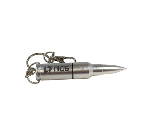 Флешка Металлическая Пуля "Bullet" R55 серебряный, гравировка, чернение