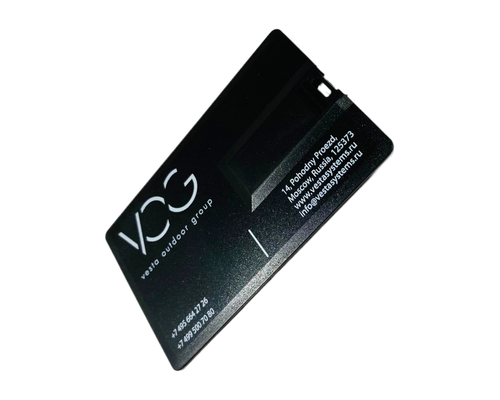 Флешка Пластиковая Визитка "Visit Card" S78 черная, уф-печать 1+1 белым